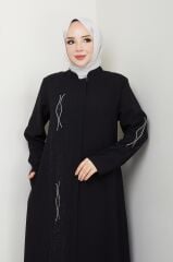 Işıltı Detaylı Siyah Ferace – Modern Tesettür Dış Giyim