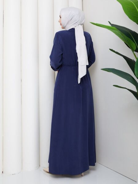 Safir Lacivert Nakışlı Ferace - Şık ve Fermuarlı Model