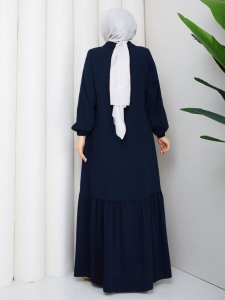 Fular Detaylı Lacivert Rabia Kumaş Tesettür Ferace