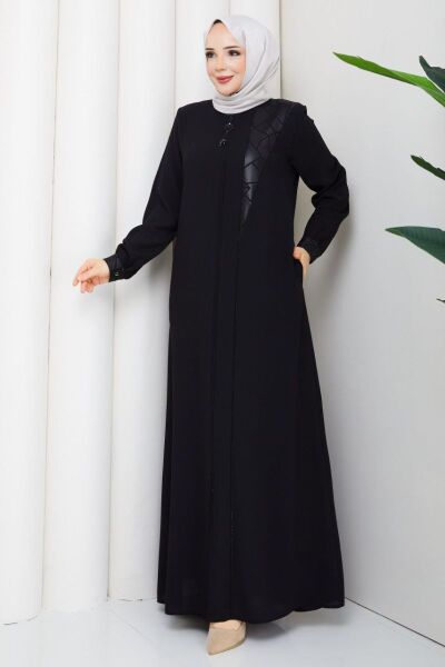 Vera Siyah: Deri Detaylı ve Taş İşlemeli Tesettür Ferace