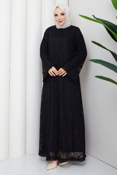 Lavin Siyah Dantel Ferace - Özel Tasarım