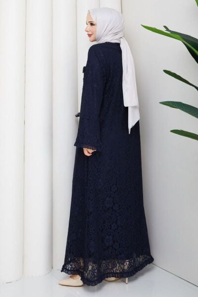 Lavin Lacivert Dantel Ferace - Broş Detaylı
