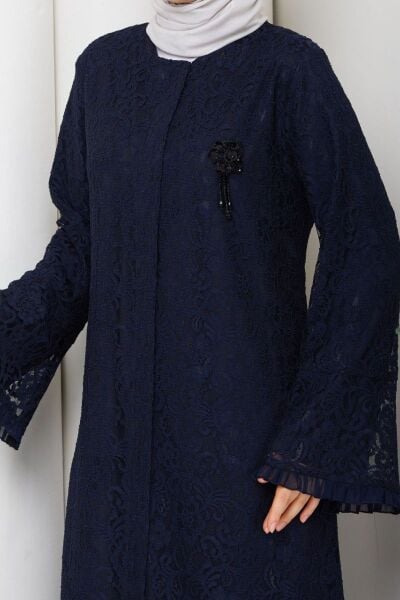 Lavin Lacivert Dantel Ferace - Broş Detaylı