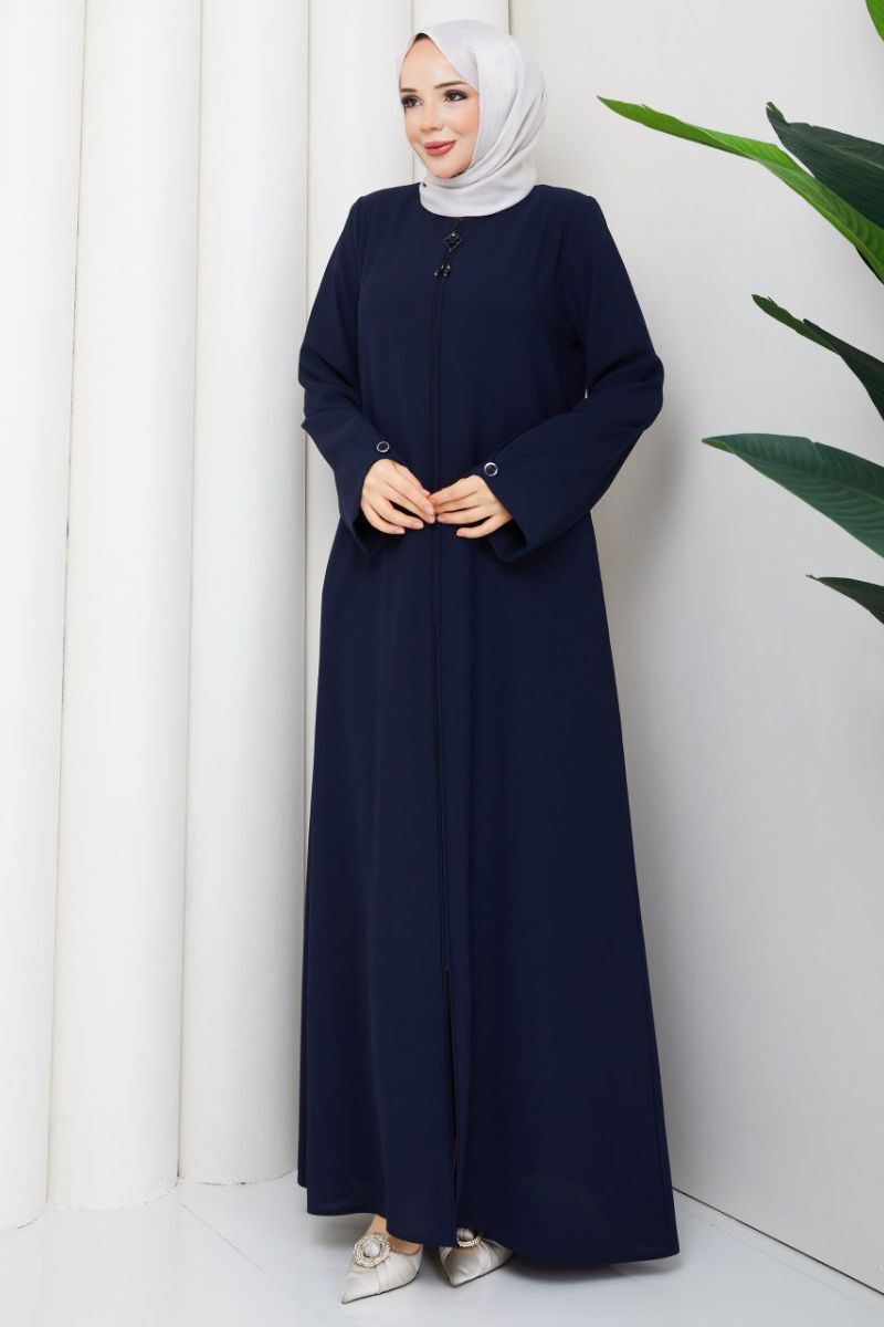 Lidya Lacivert Buhara Ferace - Taşlı ve Fermuarlı