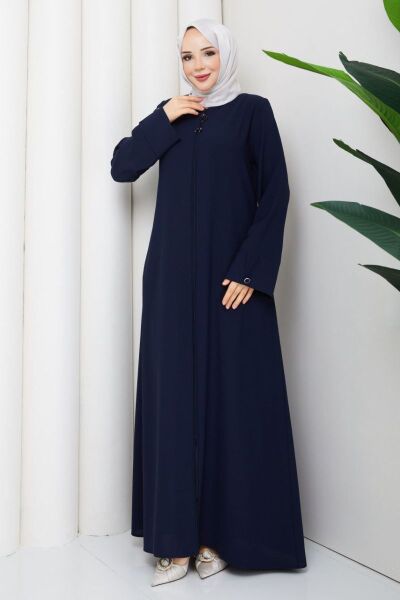 Lidya Lacivert Buhara Ferace - Taşlı ve Fermuarlı