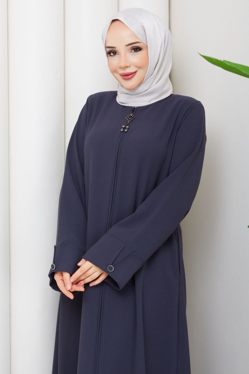 Lidya Füme Buhara Ferace - Taşlı ve Fermuar Detaylı