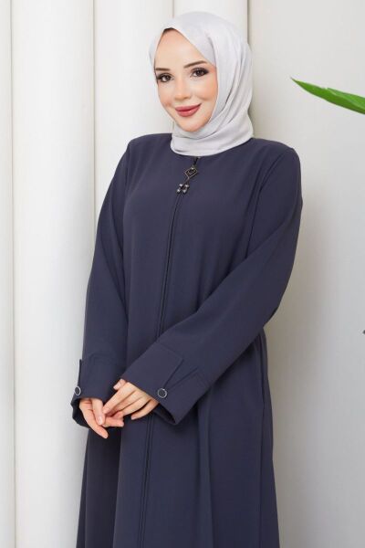 Lidya Füme Buhara Ferace - Taşlı ve Fermuar Detaylı