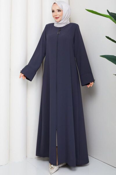 Lidya Füme Buhara Ferace - Taşlı ve Fermuar Detaylı