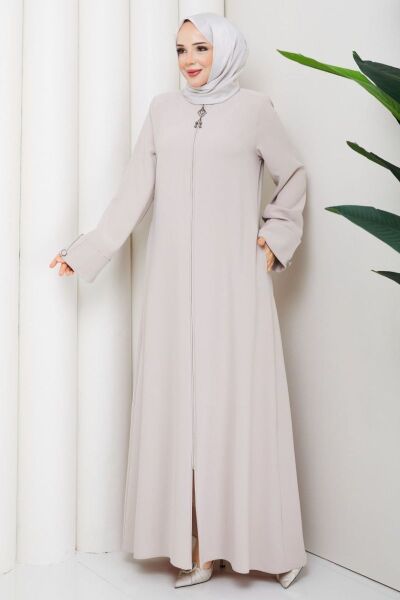 Lidya Taş Rengi Buhara Ferace - Taşlı ve Fermuar Detaylı