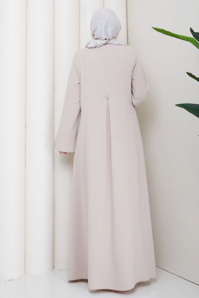 Lidya Taş Rengi Buhara Ferace - Taşlı ve Fermuar Detaylı