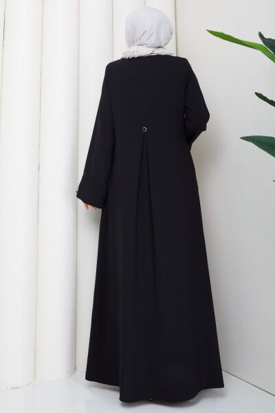 Lidya Siyah Buhara Ferace - Taş İşlemeli ve Fermuarlı