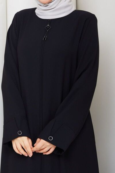 Lidya Siyah Buhara Ferace - Taş İşlemeli ve Fermuarlı