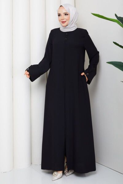 Lidya Siyah Buhara Ferace - Taş İşlemeli ve Fermuarlı