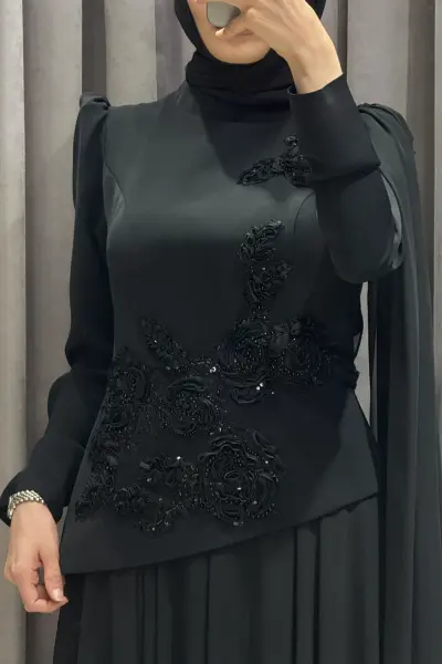 Alessa Siyah Pelerin Detaylı Tesettür Abiye | Meryem Tesettür