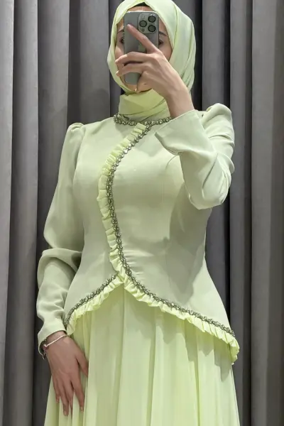 Lesse Soft Fıstık Yeşili Abiye