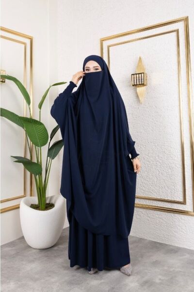 Lacivert Medine İpeği Tesettür Çarşaf