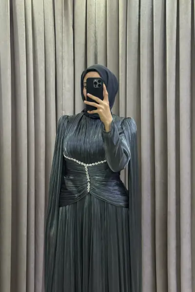 Vesper Metalik Gri Abiye
