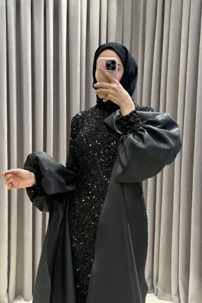 Velour Siyah Abiye