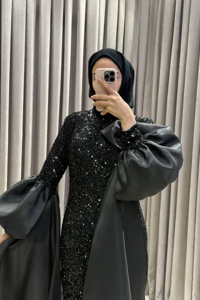 Velour Siyah Abiye