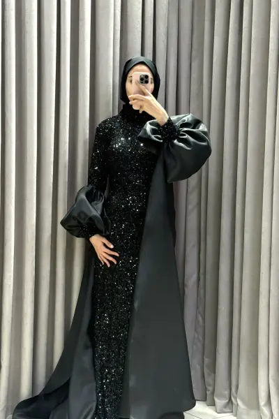 Velour Siyah Abiye