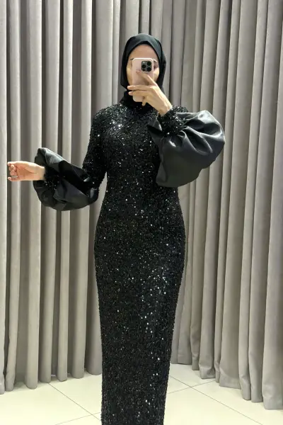 Velour Siyah Abiye
