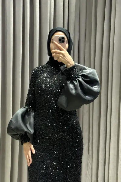 Velour Siyah Abiye