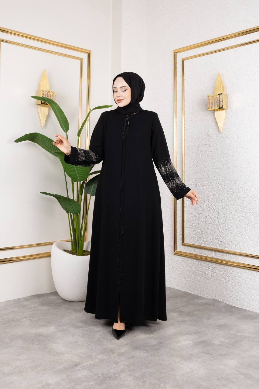 Siyah - Dantel Detaylı Tesettür Giyim