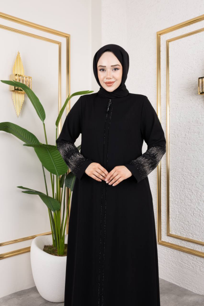 Siyah - Dantel Detaylı Tesettür Giyim