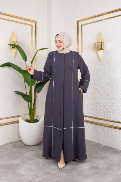 Gri Elegans Ferace - Krep Tesettür Zarafeti