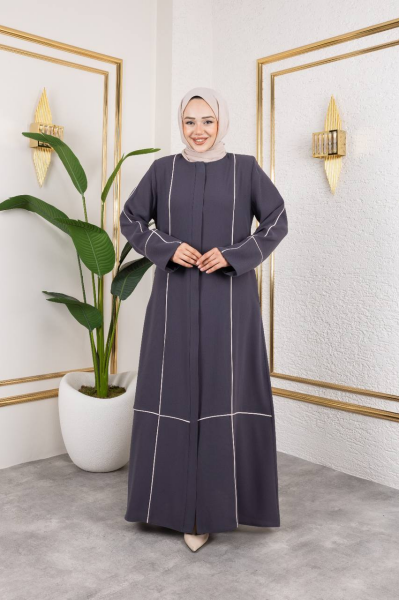 Gri Elegans Ferace - Krep Tesettür Zarafeti