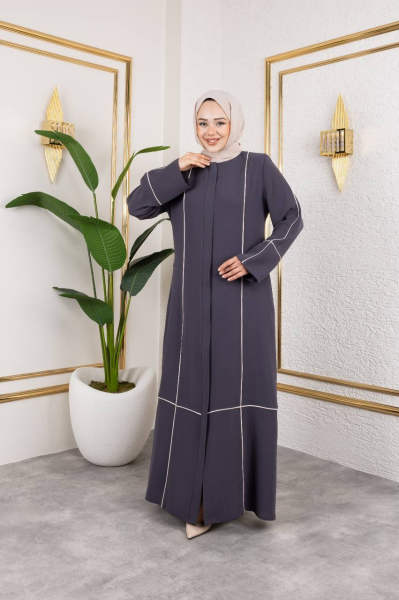 Gri Elegans Ferace - Krep Tesettür Zarafeti