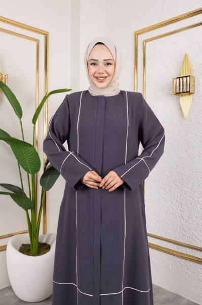 Gri Elegans Ferace - Krep Tesettür Zarafeti