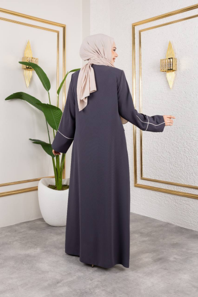 Gri Elegans Ferace - Krep Tesettür Zarafeti