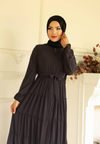 Kat Kat Medine İpeği Tesettür Ferace - Antrasit