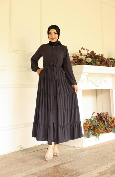 Kat Kat Medine İpeği Tesettür Ferace - Antrasit