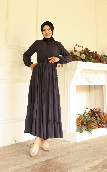 Kat Kat Medine İpeği Tesettür Ferace - Antrasit