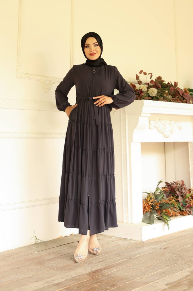 Kat Kat Medine İpeği Tesettür Ferace - Antrasit