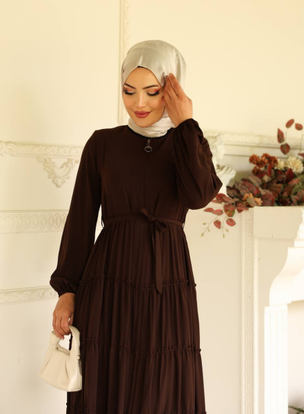 Kat Kat Medine İpeği Tesettür Ferace - Kahverengi