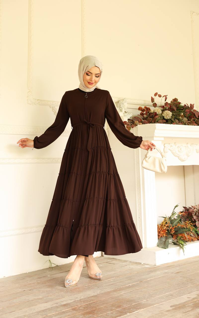 Kat Kat Medine İpeği Tesettür Ferace - Kahverengi