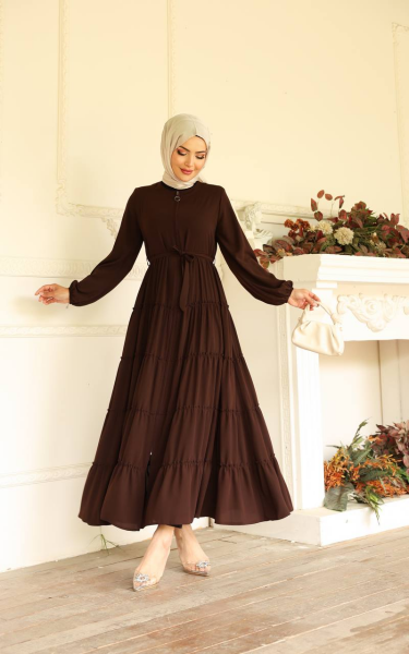 Kat Kat Medine İpeği Tesettür Ferace - Kahverengi