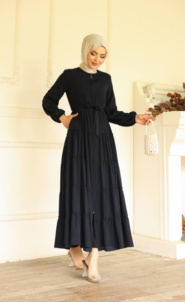 Kat Kat Medine İpeği Tesettür Ferace - Siyah
