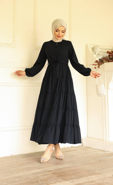 Kat Kat Medine İpeği Tesettür Ferace - Siyah