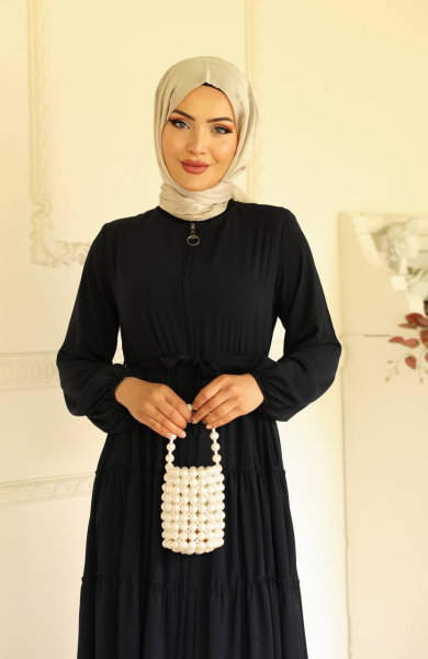 Kat Kat Medine İpeği Tesettür Ferace - Siyah