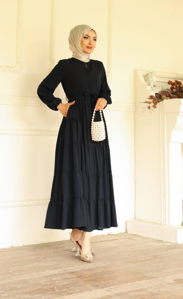 Kat Kat Medine İpeği Tesettür Ferace - Siyah