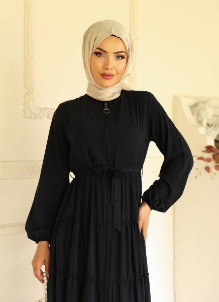 Kat Kat Medine İpeği Tesettür Ferace - Siyah