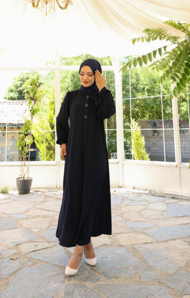Yandan Bağlama Kollu Medine İpeği Ferace - Siyah