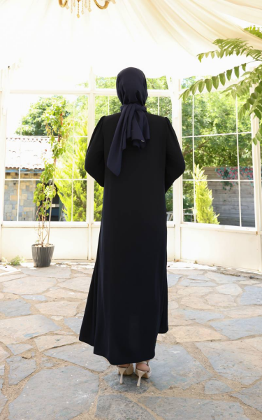 Yandan Bağlama Kollu Medine İpeği Ferace - Siyah