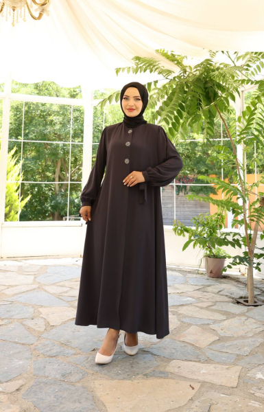 Yandan Bağlama Kollu Medine İpeği Ferace - Antrasit