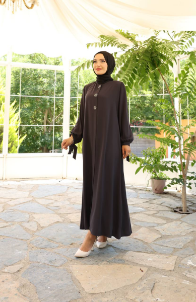 Yandan Bağlama Kollu Medine İpeği Ferace - Antrasit