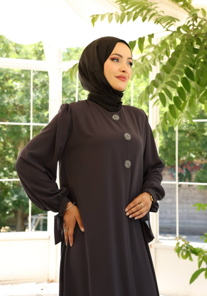 Yandan Bağlama Kollu Medine İpeği Ferace - Antrasit